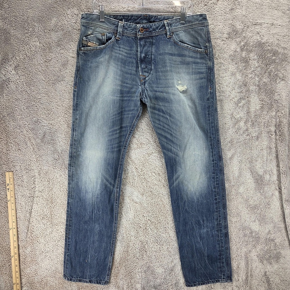 Diesel Jeans Mens 34x32 Blue Darron Regular Slim Tapered Button Fly 0814A